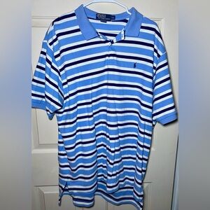 Ralph Lauren Polo Men’s Blue White Striped‎ Short Sleeve Knit Shirt, 2xL